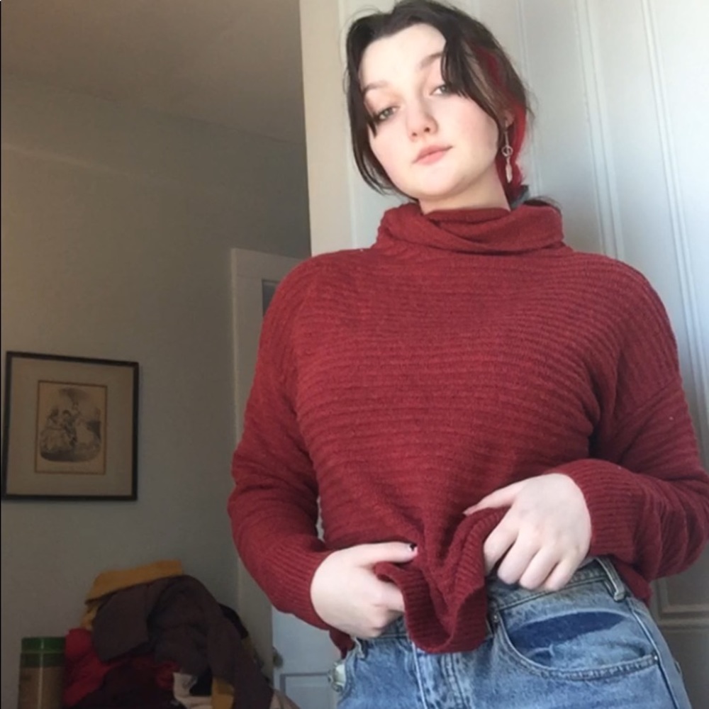 Burgundy turtleneck sweater